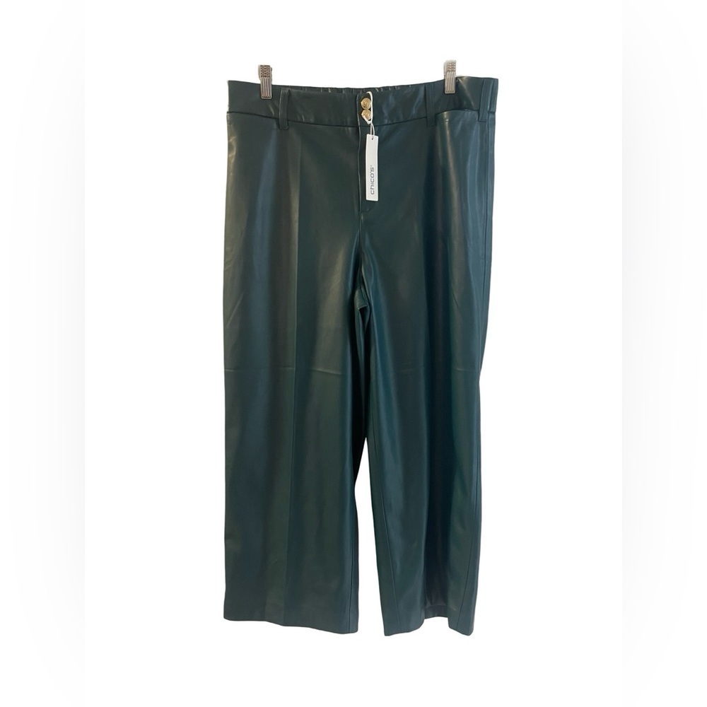 Nwt Chico’s Faux Leather Wide Leg Crops Dark Green Size L/14 (Chico’s Size 2.5)